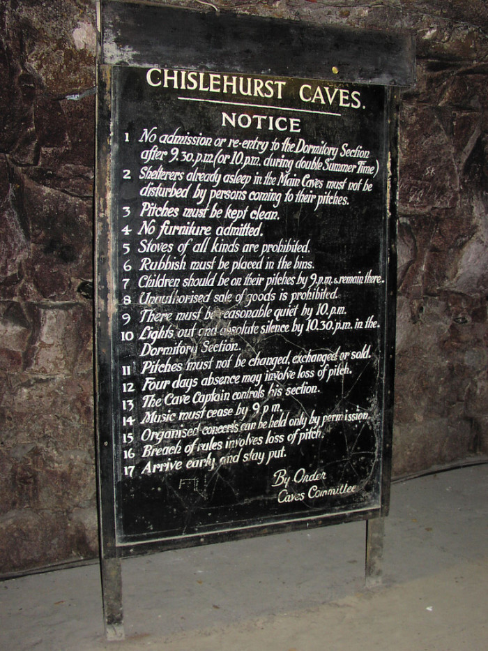 Chislehurst Caves rules board